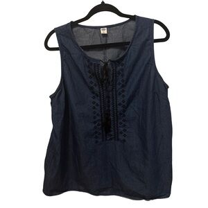 Old Navy Navy Blue Embroidered Blouse